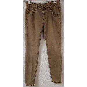 Rose Royce size 29 9/10 Tan Skinny Metal Rose Buttons Stretch Jeans Pants 29x30
